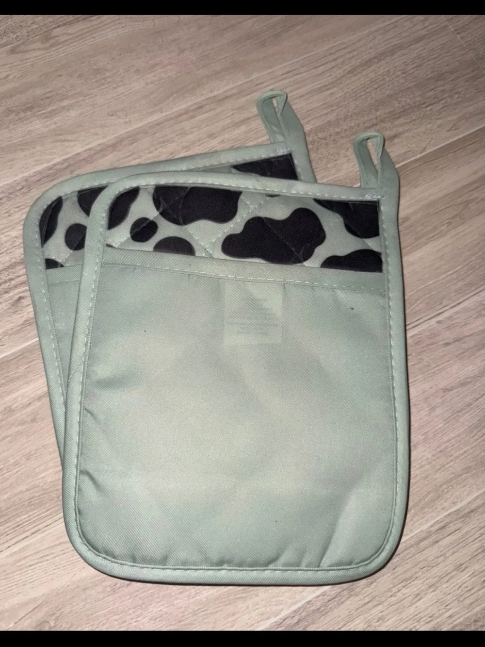 Mint Green Cow Print Quilted Pot Holders - Set of 2